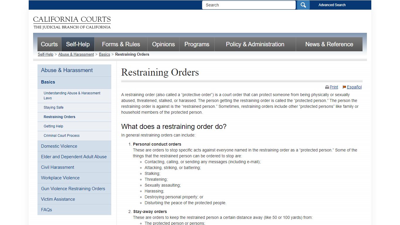 Restraining Orders - abuse_selfhelp - California